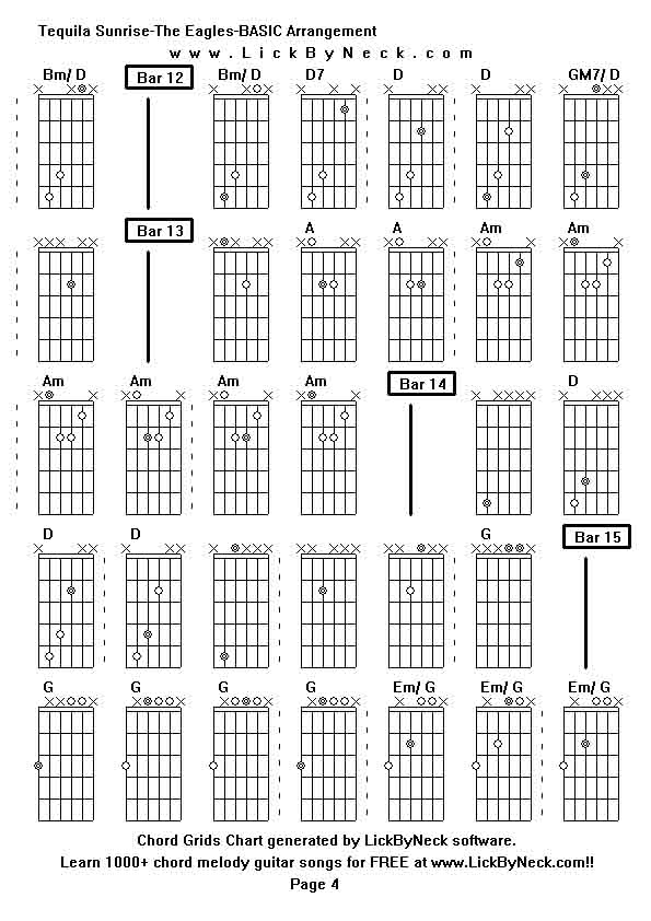 Chord Grids Chart of chord melody fingerstyle guitar song-Tequila Sunrise-The Eagles-BASIC Arrangement,generated by LickByNeck software.